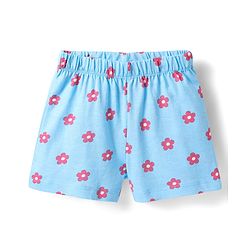Babyhug Cotton Knit Half Sleeves Floral & Rainbow Printed Shorts Night Suit - Light Blue