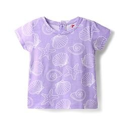 Babyhug Cotton Knit Half Sleeves Co-ords Shorts Night Suit with Sea Life Print - Lavender