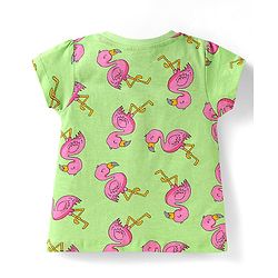 Babyhug Cotton  Knit  Half Sleeves Shorts Night Suit with Flamingo Print - Green