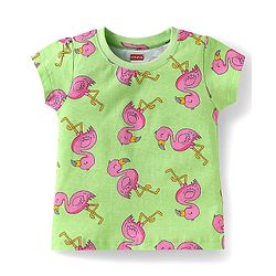 Babyhug Cotton  Knit  Half Sleeves Shorts Night Suit with Flamingo Print - Green