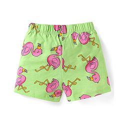 Babyhug Cotton  Knit  Half Sleeves Shorts Night Suit with Flamingo Print - Green