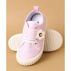 Cute Walk by Babyhug Velcro Closure Casual Shoes with Floral Applique - Beige