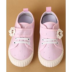 Cute Walk by Babyhug Velcro Closure Casual Shoes with Floral Applique - Beige