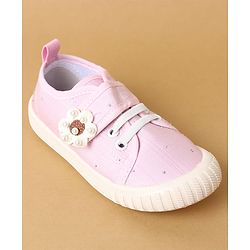 Cute Walk by Babyhug Velcro Closure Casual Shoes with Floral Applique - Beige