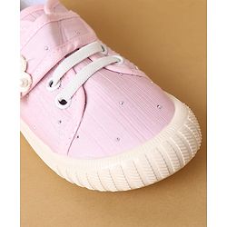 Cute Walk by Babyhug Velcro Closure Casual Shoes with Floral Applique - Beige