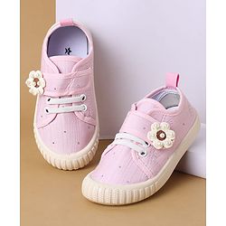 Cute Walk by Babyhug Velcro Closure Casual Shoes with Floral Applique - Beige