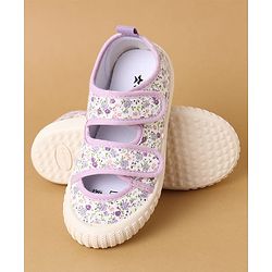 Cute Walk by Babyhug Velcro Closure Casual Shoes with Floral Print - Purple