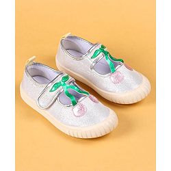 Cute Walk by Babyhug Casual Shoes with Velcro Closure & Cherry Applique - Silver