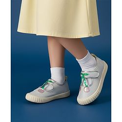 Cute Walk by Babyhug Casual Shoes with Velcro Closure & Cherry Applique - Silver