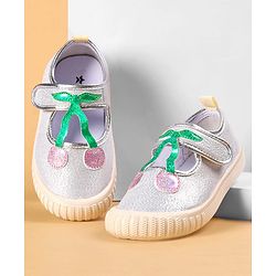 Cute Walk by Babyhug Casual Shoes with Velcro Closure & Cherry Applique - Silver