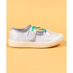 Cute Walk by Babyhug Casual Shoes with Velcro Closure & Cherry Applique - Silver