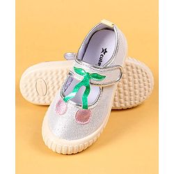 Cute Walk by Babyhug Casual Shoes with Velcro Closure & Cherry Applique - Silver