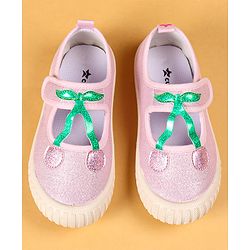 Cute Walk by Babyhug Casual Shoes with Velcro Closure & Cherry Applique - Silver