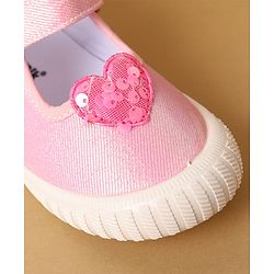 Cute Walk by Babyhug Velcro Closure Casual Shoes with Sequin Heart Applique - Fuchsia