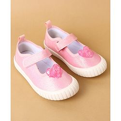 Cute Walk by Babyhug Velcro Closure Casual Shoes with Sequin Heart Applique - Fuchsia