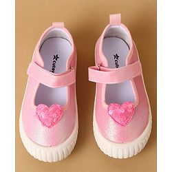 Cute Walk by Babyhug Velcro Closure Casual Shoes with Sequin Heart Applique - Fuchsia