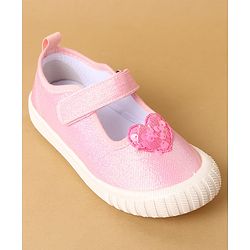 Cute Walk by Babyhug Velcro Closure Casual Shoes with Sequin Heart Applique - Fuchsia