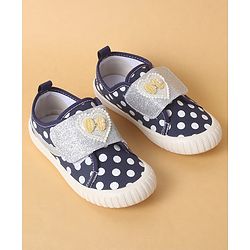 Cute Walk by Babyhug Polka Dots Printed Casual Shoes with Heart Bow Applique & Velcro Closure - Navy Blue