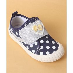 Cute Walk by Babyhug Polka Dots Printed Casual Shoes with Heart Bow Applique & Velcro Closure - Navy Blue