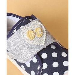 Cute Walk by Babyhug Polka Dots Printed Casual Shoes with Heart Bow Applique & Velcro Closure - Navy Blue