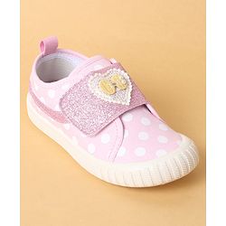 Cute Walk by Babyhug Polka Dots Printed Casual Shoes with Heart Bow Applique & Velcro Closure - Navy Blue