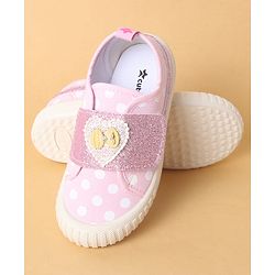 Cute Walk by Babyhug Polka Dots Printed Casual Shoes with Heart Bow Applique & Velcro Closure - Navy Blue