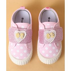 Cute Walk by Babyhug Polka Dots Printed Casual Shoes with Heart Bow Applique & Velcro Closure - Navy Blue