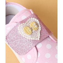 Cute Walk by Babyhug Polka Dots Printed Casual Shoes with Heart Bow Applique & Velcro Closure - Navy Blue