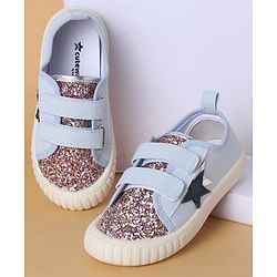 Cute Walk by Babyhug Casual Shoes with Velcro Closure Star & Glitter Print - Light Blue