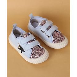 Cute Walk by Babyhug Casual Shoes with Velcro Closure Star & Glitter Print - Light Blue