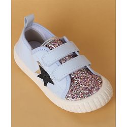 Cute Walk by Babyhug Casual Shoes with Velcro Closure Star & Glitter Print - Light Blue