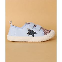 Cute Walk by Babyhug Casual Shoes with Velcro Closure Star & Glitter Print - Light Blue