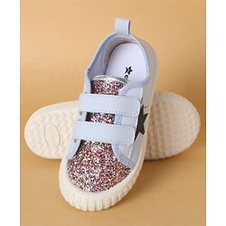 Cute Walk by Babyhug Casual Shoes with Velcro Closure Star & Glitter Print - Light Blue