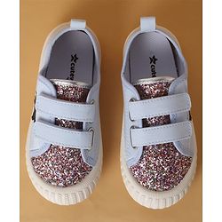 Cute Walk by Babyhug Casual Shoes with Velcro Closure Star & Glitter Print - Light Blue