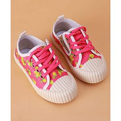 Cute Walk by Babyhug Casual Shoes with Lace Up Closure & Fruits Print - Fuchsia