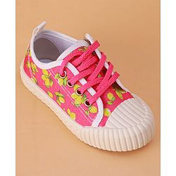 Cute Walk by Babyhug Casual Shoes with Lace Up Closure & Fruits Print - Fuchsia