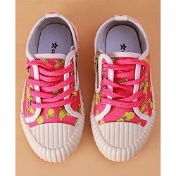 Cute Walk by Babyhug Casual Shoes with Lace Up Closure & Fruits Print - Fuchsia