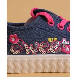 Cute Walk by Babyhug Lace Up Closure Casual Shoes with Sequin Applique - Fuchsia