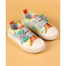 Cute Walk by Babyhug Casual Shoes with Velcro Closure & Bow Applique - Green & Orange