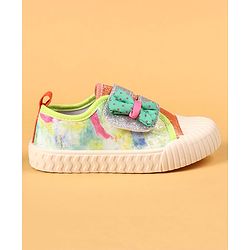 Cute Walk by Babyhug Casual Shoes with Velcro Closure & Bow Applique - Green & Orange