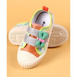 Cute Walk by Babyhug Casual Shoes with Velcro Closure & Bow Applique - Green & Orange