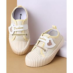 Cute Walk by Babyhug Velcro Closure Casual Shoes with Heart Sequin Detailing - Light Yellow