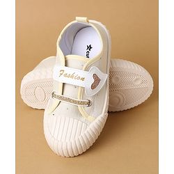 Cute Walk by Babyhug Velcro Closure Casual Shoes with Heart Sequin Detailing - Light Yellow