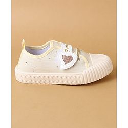 Cute Walk by Babyhug Velcro Closure Casual Shoes with Heart Sequin Detailing - Light Yellow