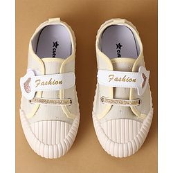 Cute Walk by Babyhug Velcro Closure Casual Shoes with Heart Sequin Detailing - Light Yellow