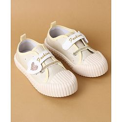 Cute Walk by Babyhug Velcro Closure Casual Shoes with Heart Sequin Detailing - Light Yellow
