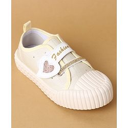 Cute Walk by Babyhug Velcro Closure Casual Shoes with Heart Sequin Detailing - Light Yellow