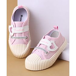Cute Walk by Babyhug Velcro Closure Casual Shoes with Heart Sequin Detailing - Light Yellow