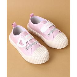 Cute Walk by Babyhug Velcro Closure Casual Shoes with Heart Sequin Detailing - Light Yellow