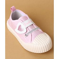 Cute Walk by Babyhug Velcro Closure Casual Shoes with Heart Sequin Detailing - Light Yellow